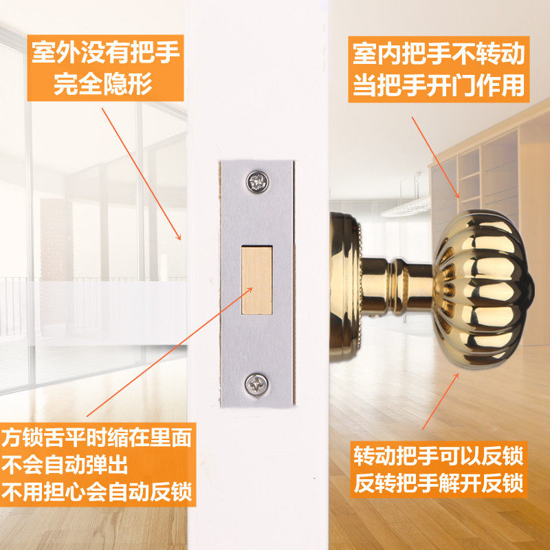 依佰利隐形门锁金色轻奢南瓜把手单面锁室内卧室背景墙隐藏门暗锁图片