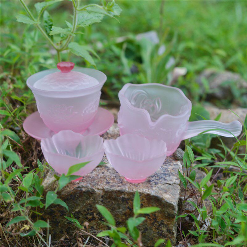 冰冻琉璃烧莲花盖碗茶杯新款女士功夫茶具套装高颜值茶器泡茶