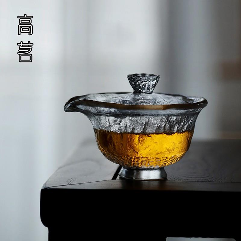 古法冰冻烧琉璃盖碗功夫茶泡茶杯纯手工茶具单个茶碗手抓壶不烫手