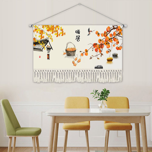 中式挂毯中国风挂画客厅沙发布艺装饰画茶室饭厅挂布九鱼餐厅壁毯