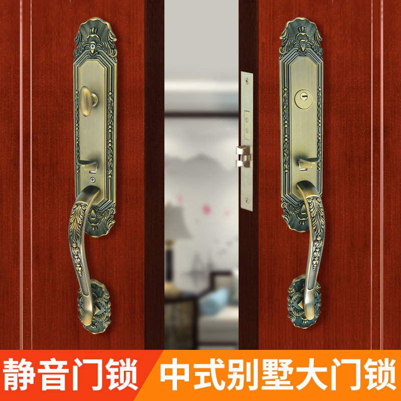 欧式别墅门锁 黄古铜双开门锁 中式仿古木门锁 家用机械门锁五金