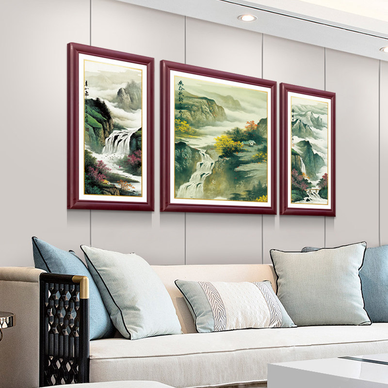 圣蓝诺 新中式山水客厅装饰画餐厅卧室三联沙发背景墙壁挂画花卉