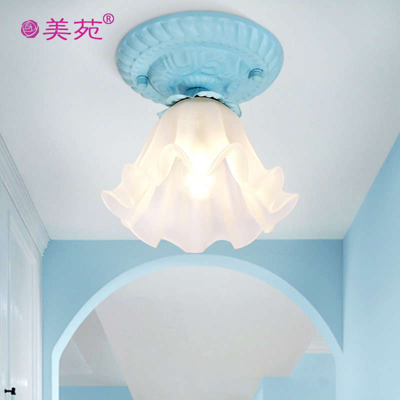 韩式田园极简过道灯简约阳台吸顶灯蓝色玄关衣帽间单头装饰LED灯