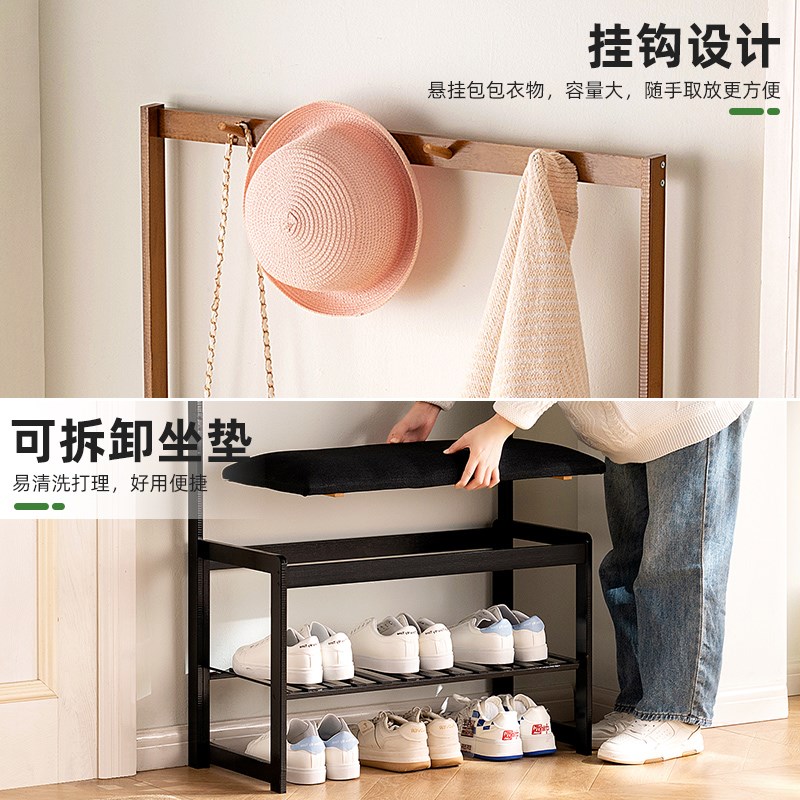 换鞋凳门口家用长条凳鞋柜入户进门可坐凳穿鞋一体实木新中式鞋架