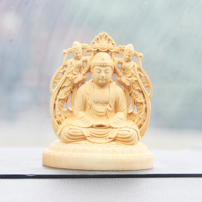 天御阁 黄杨木雕阿弥陀佛像摆件人物工艺品 创意汽车摆件车内饰品