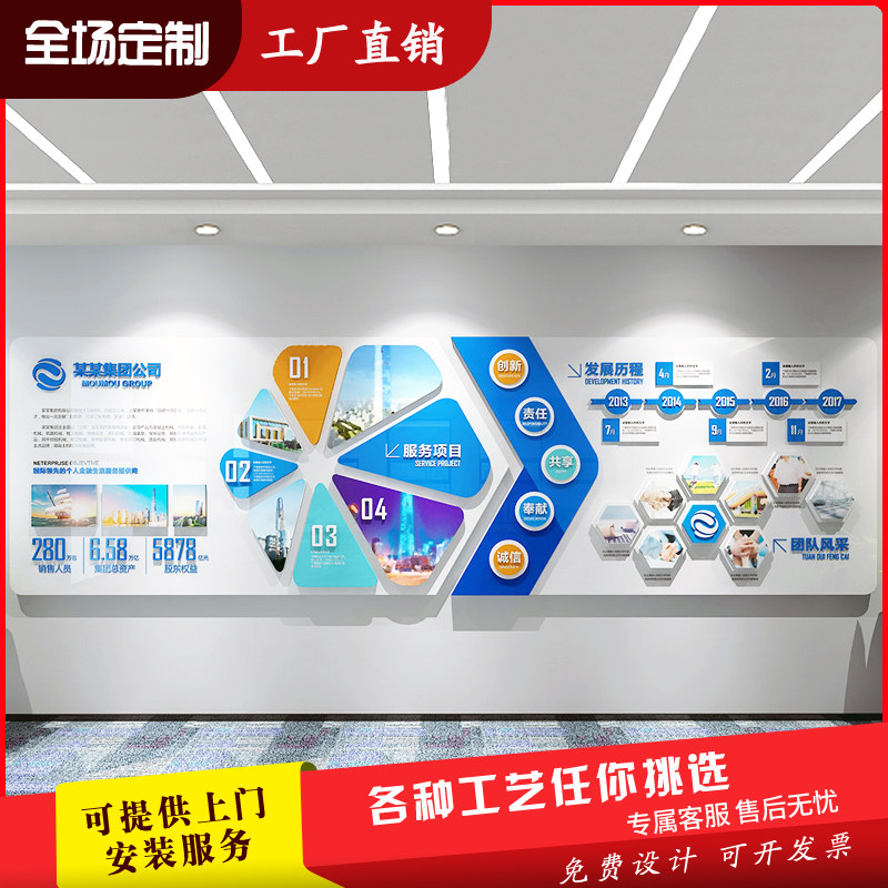 3d立体企业公司简介文化墙设计员工风采标语墙壁办公室背景墙励志