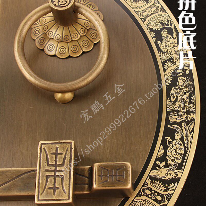 定制中式纯铜加粗大门门环拉手门锁仿古实木门铜拉手门把手