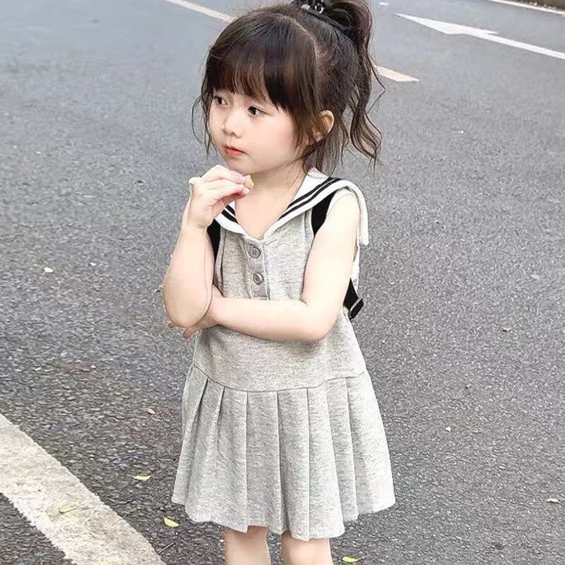 女童新款夏季无袖背心裙儿童洋气海军领连衣裙女孩学院风公主裙