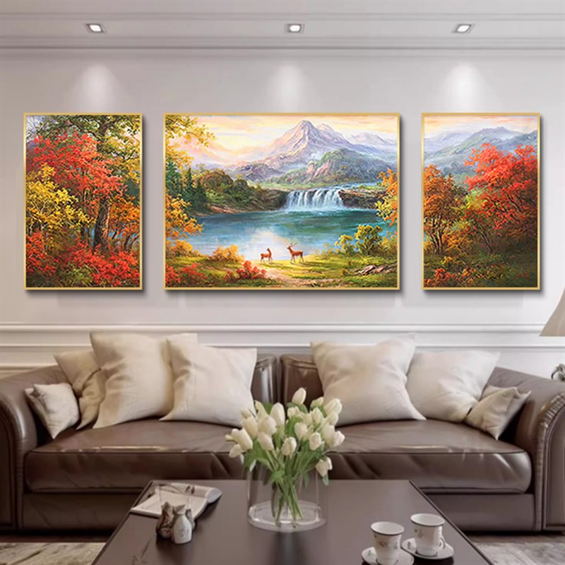 美式客厅装饰画田园风景油画家有靠山壁画高级欧式沙发背景墙挂画