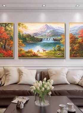 美式客厅装饰画田园风景油画家有靠山壁画高级欧式沙发背景墙挂画