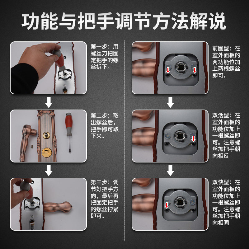 意利红古欧式防盗门锁套装不锈钢把手家用锁具木门别墅大门拉手锁