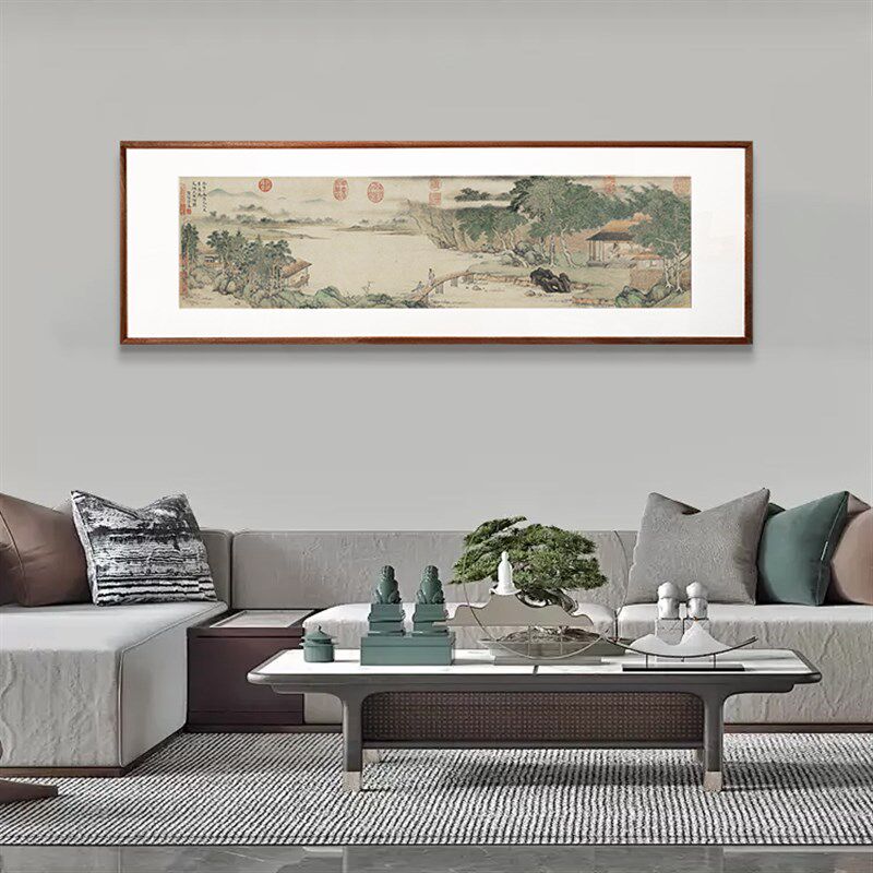 (携琴访友图)上睿客厅沙发背景墙书房挂画装饰画中国风