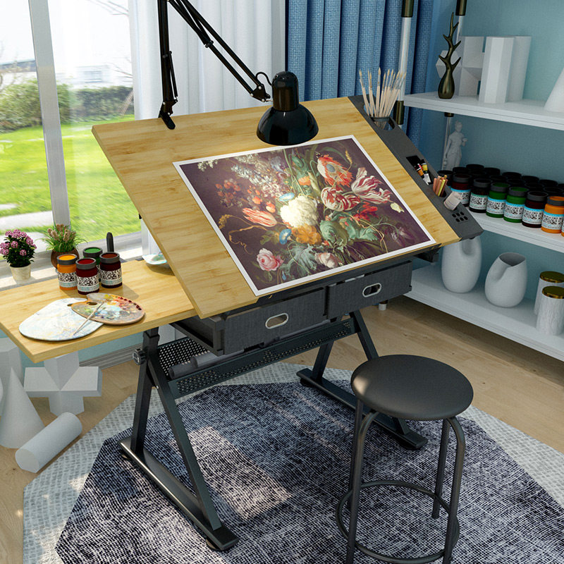 实木可升降绘画书桌美术画板制图绘图桌设计师工作台桌子画架画案