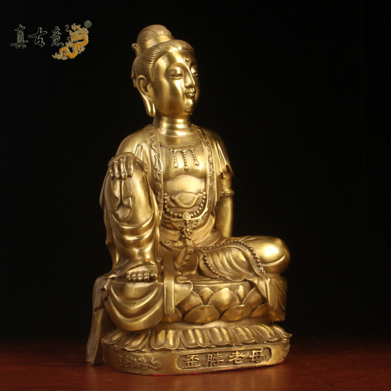 真古意 歪脖老母佛像摆件 纯铜观音菩萨铜像居家装饰工艺品摆设