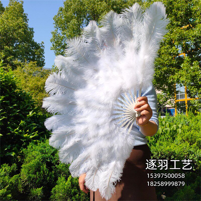 白色扇骨肚皮舞表演舞蹈演出羽毛扇子  欧式大中号鸵鸟羽毛扇包邮