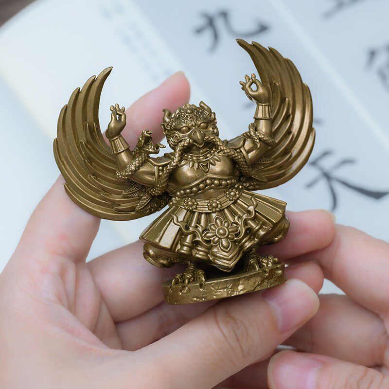 简修行金翅大鹏鸟明王佛像实心铜像摆件迦楼罗鸟琼鸟手办文创礼品