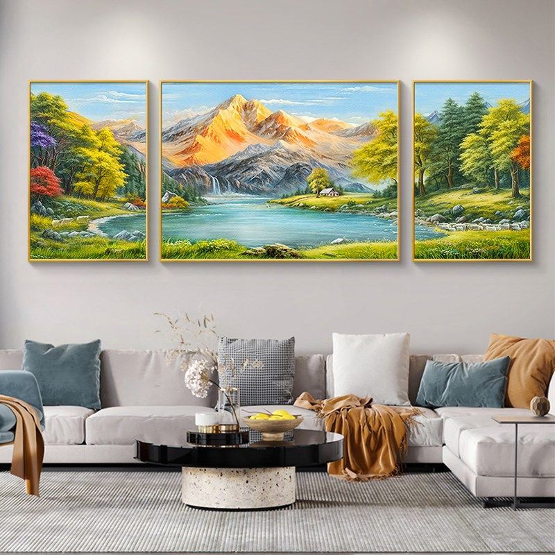 聚宝盆客厅装饰画大芬村油画手绘沙发背景墙挂画大气山水风景壁画