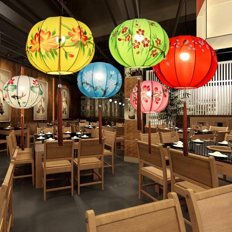 中式布艺灯笼吊灯火锅店景区古风中国风彩色圆形户外红灯笼定制