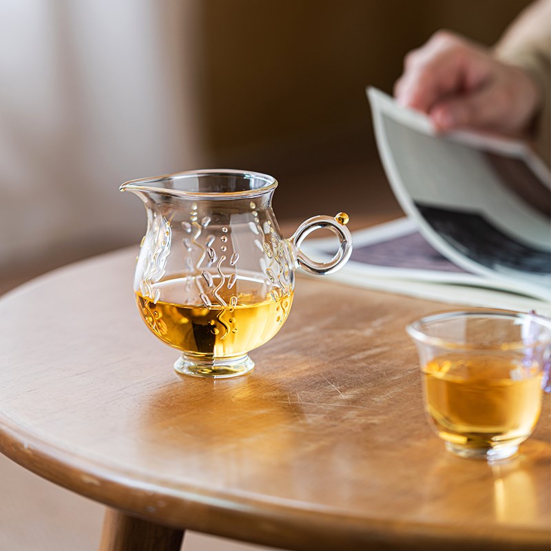 画续玻璃紫藤花高档公道杯带把加厚功夫茶道耐高温分茶器茶海家用