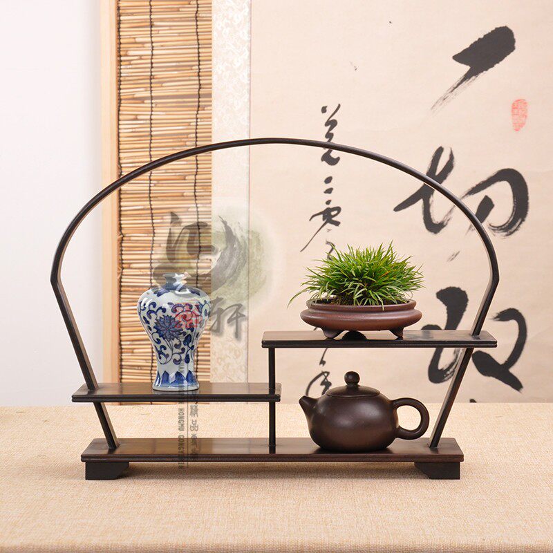 红木黑檀紫光檀实木多宝格茶具架小博古架摆件底座茶具奇石架底座