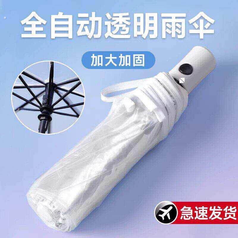透明雨伞可折叠全自动女网红双人加固加大拍照出片三折雨伞便携式