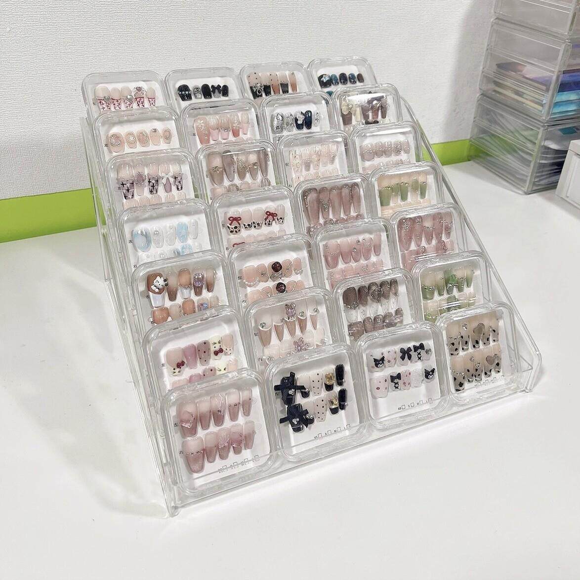 高透穿戴甲展示架阶梯式桌面大容量美甲店样板展示柜美甲收纳盒
