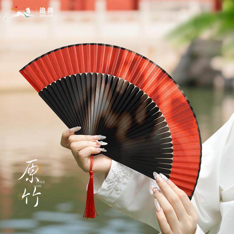 古风扇子折扇中国风红色舞蹈扇汉服旗袍走秀随身便携夏季小折叠扇