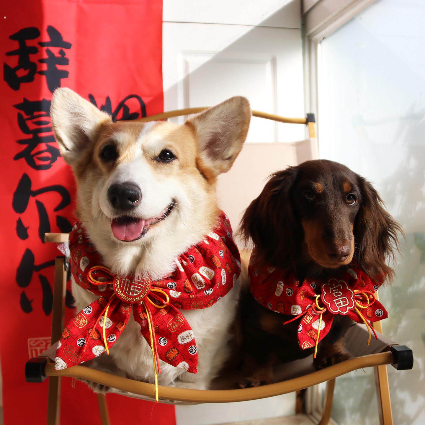 宠物新年领结围兜狗狗春秋喜庆口水巾饰品猫咪婚礼红色项圈可调节