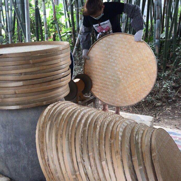 竹编制品圆形筛子家用簸箕竹子编织竹制品绘画装饰竹匾农家无孔
