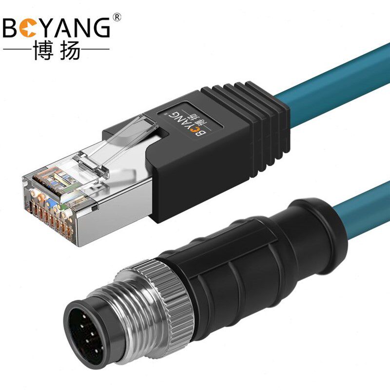 博扬 高柔相机工业网线 8针A型M12转RJ45 3米千兆工业拖炼电缆GI
