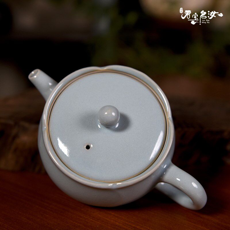 汝州原产地原矿汝瓷 王振宇 天青釉 解语花茶壶 一壶两杯 四杯