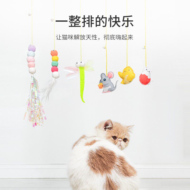 挂门式逗猫棒弹跳小老鼠自动逗猫粘贴弹力绳猫咪响纸玩具自嗨解闷图片