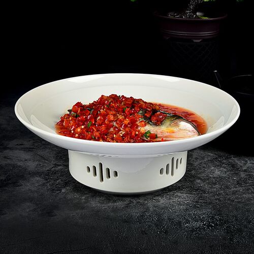 纯白色超大号陶瓷圆形蜡烛加热炉剁椒鱼头大盘鸡保温深盘麻辣干锅