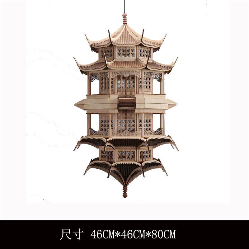 新中式创意古建筑镜像倒影八角塔样板房间售楼处酒店软装饰品摆件