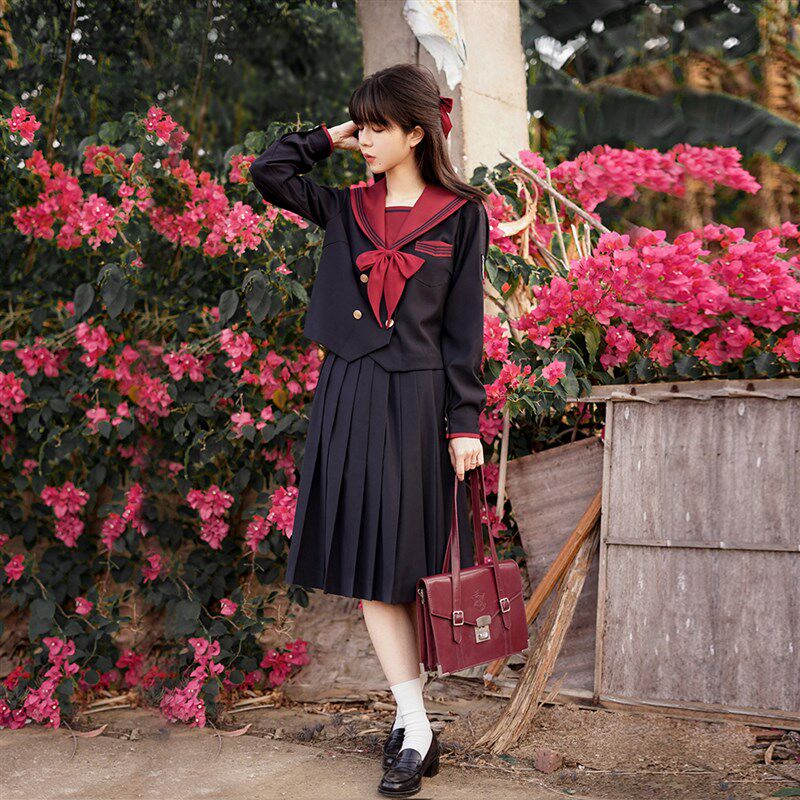 樱花家族jk制服【年年岁岁】酒红色水手服新年冬服中间服长袖女