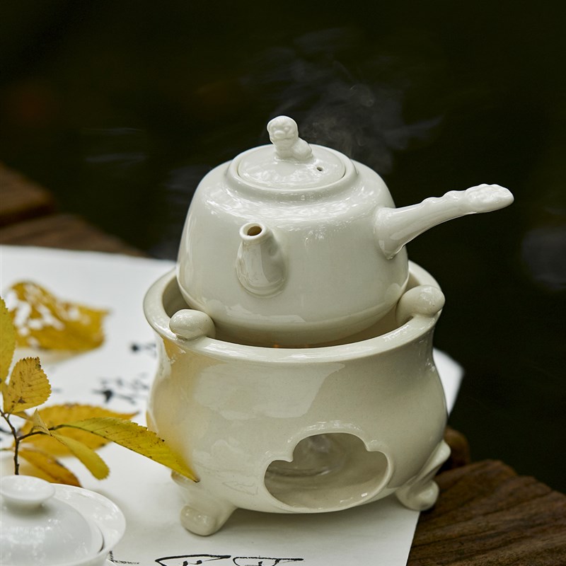 玩物集酒精茶炉户外烧水壶温茶器套装侧把煮茶壶白釉仿古工夫茶器