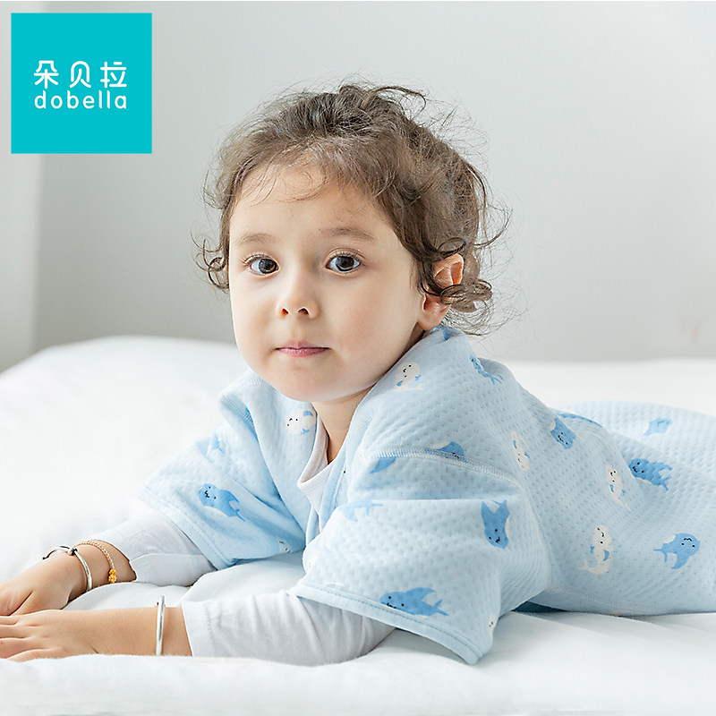 春秋睡袋宝宝空气夹棉薄款连体睡衣婴幼儿中大童秋冬季防踢被加大