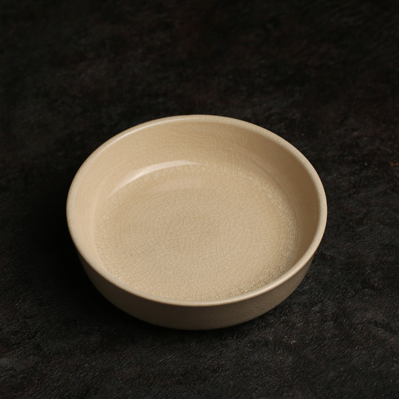 开片豆黄釉壶承 厚实厚重圆形干泡台盘茶壶垫底座陶瓷可养茶具