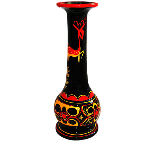 凉山彝族漆器实木花瓶 民间漆器彩绘纯手工艺品特色长劲 花瓶摆件