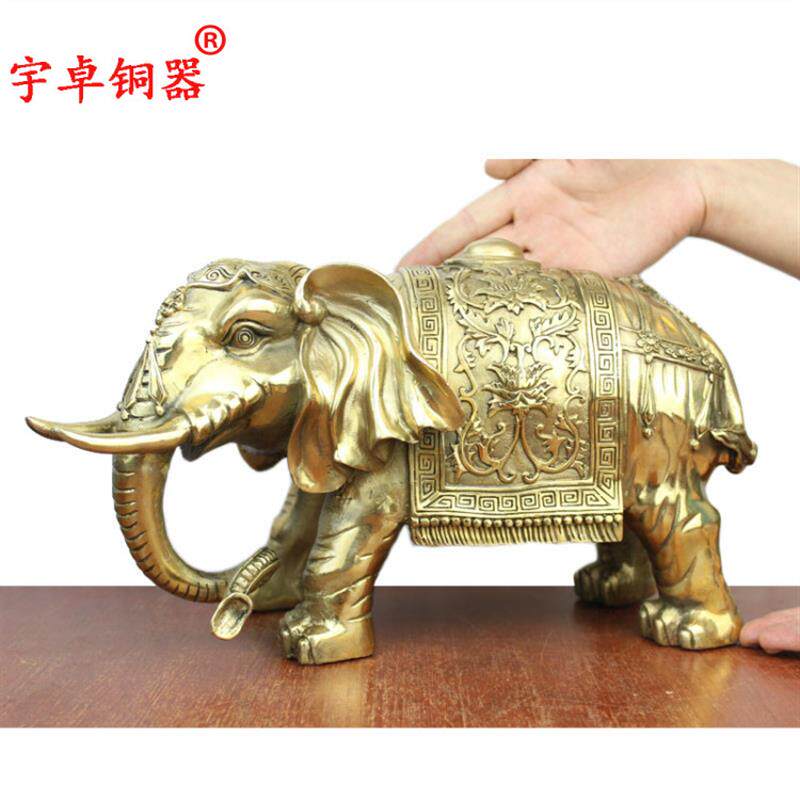 宇卓铜器纯铜黄铜象大象背珠子象卷鼻子象工艺品摆饰