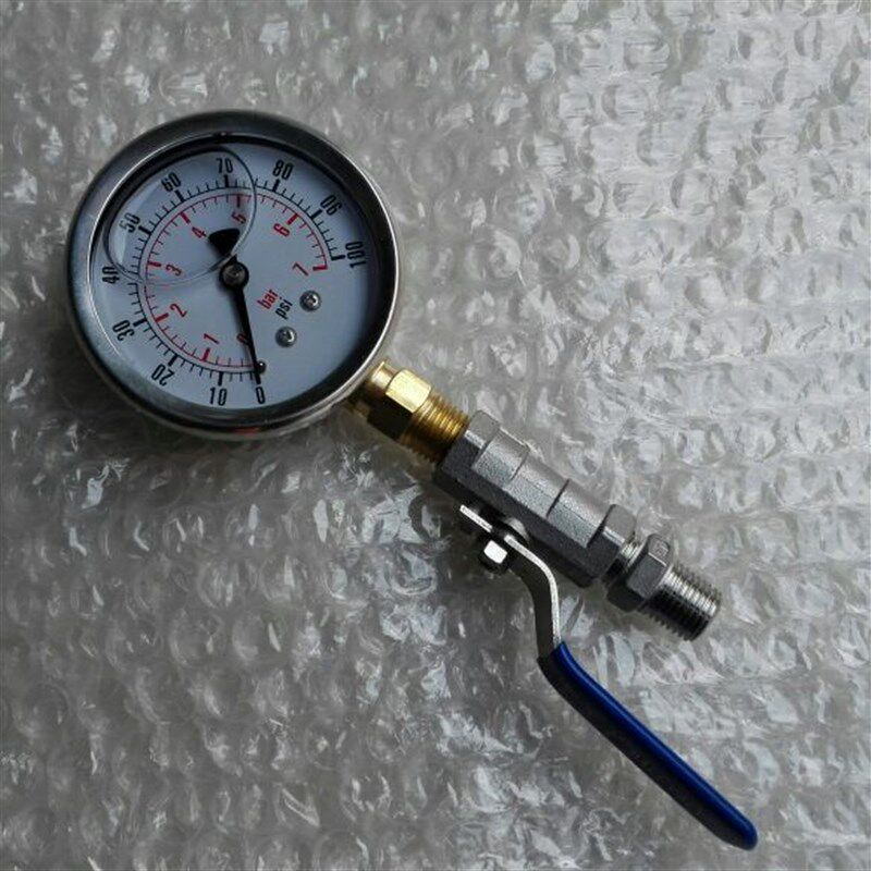 7bar/100psi 双刻度耐震压力表 直径61.5mm 含压力表安装配件 阀