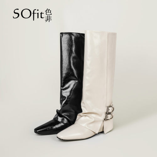 SOfit/色非新款内增高时装靴百搭秋冬复古英伦风气质骑士靴