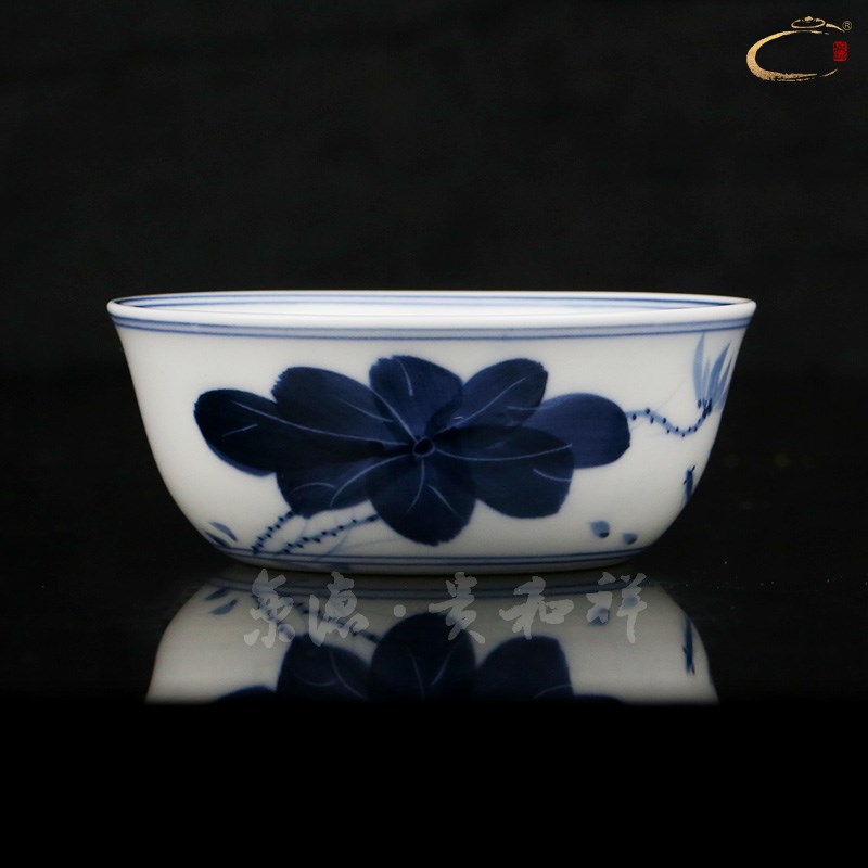 京德贵和祥活动款青花手绘戏荷鱼盏景德镇无铅功夫杯茶具陶瓷品茗