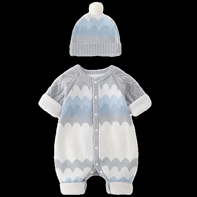 秋冬婴儿衣服连体毛衣加厚可爱男女宝宝针织保暖爬服满月带帽线衣