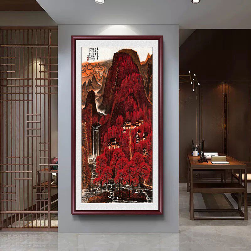 新款李可染万山红遍国画玄关走廊山水画办公室装饰画中式仿古名画