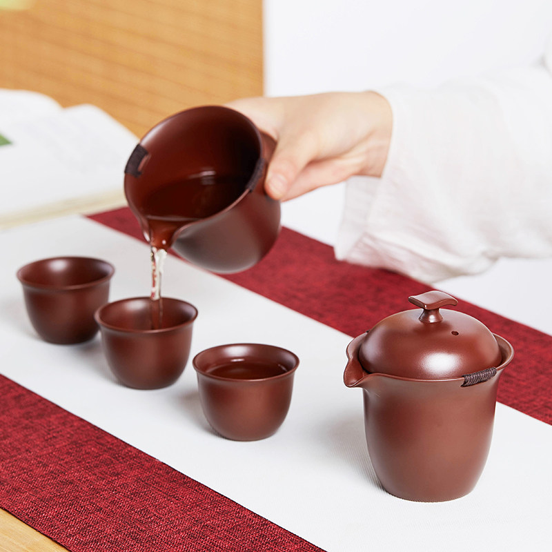宜兴紫砂旅行功夫茶具小套装快客杯便携式包户外露营旅游随身茶杯