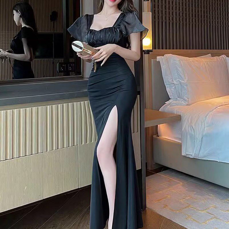 高级感沐足浴按摩名嫒KTV修身轻奢晚礼服长裙气质K歌SPA工作服