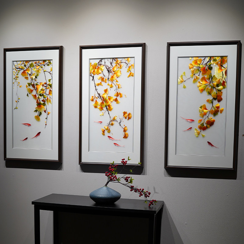 客厅装饰画九鱼图玄关轻奢新中式沙发背景墙卧室床头餐厅挂画三联