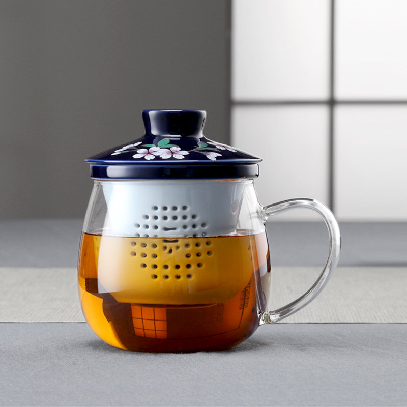 茶杯陶瓷带盖过滤耐热玻璃带把茶杯功夫茶杯一园茶具办公杯泡茶