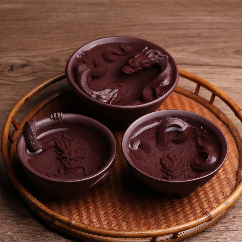 宜兴原矿紫砂主人杯茶杯双龙戏珠品茗杯名家刘凤俊纯手工功夫茶具